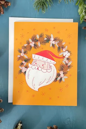 Midcentury Santa Wreath Christmas Card