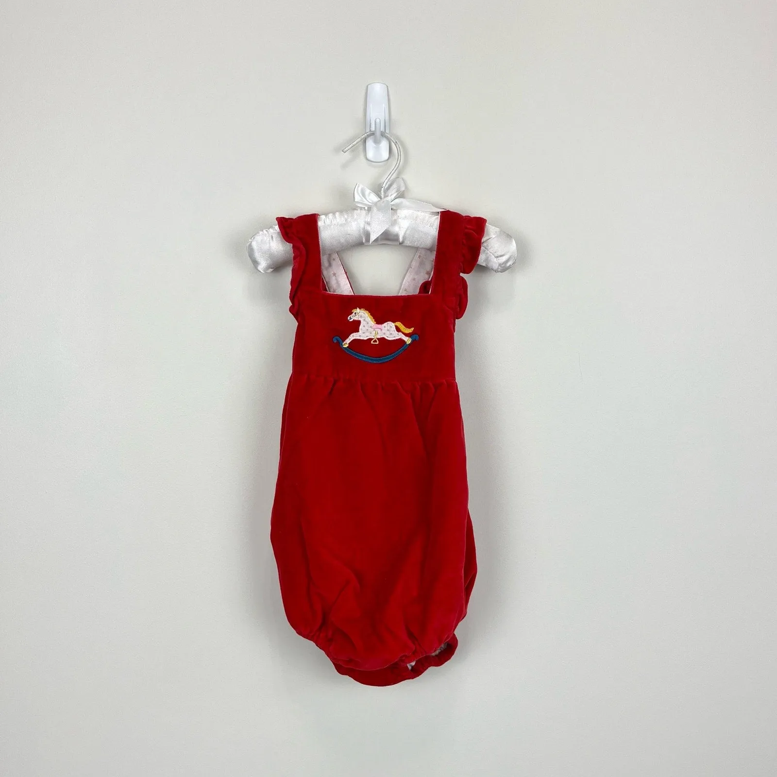 Mini Boden Polish Red Velvet Rocking Horse Romper 18-24 Months