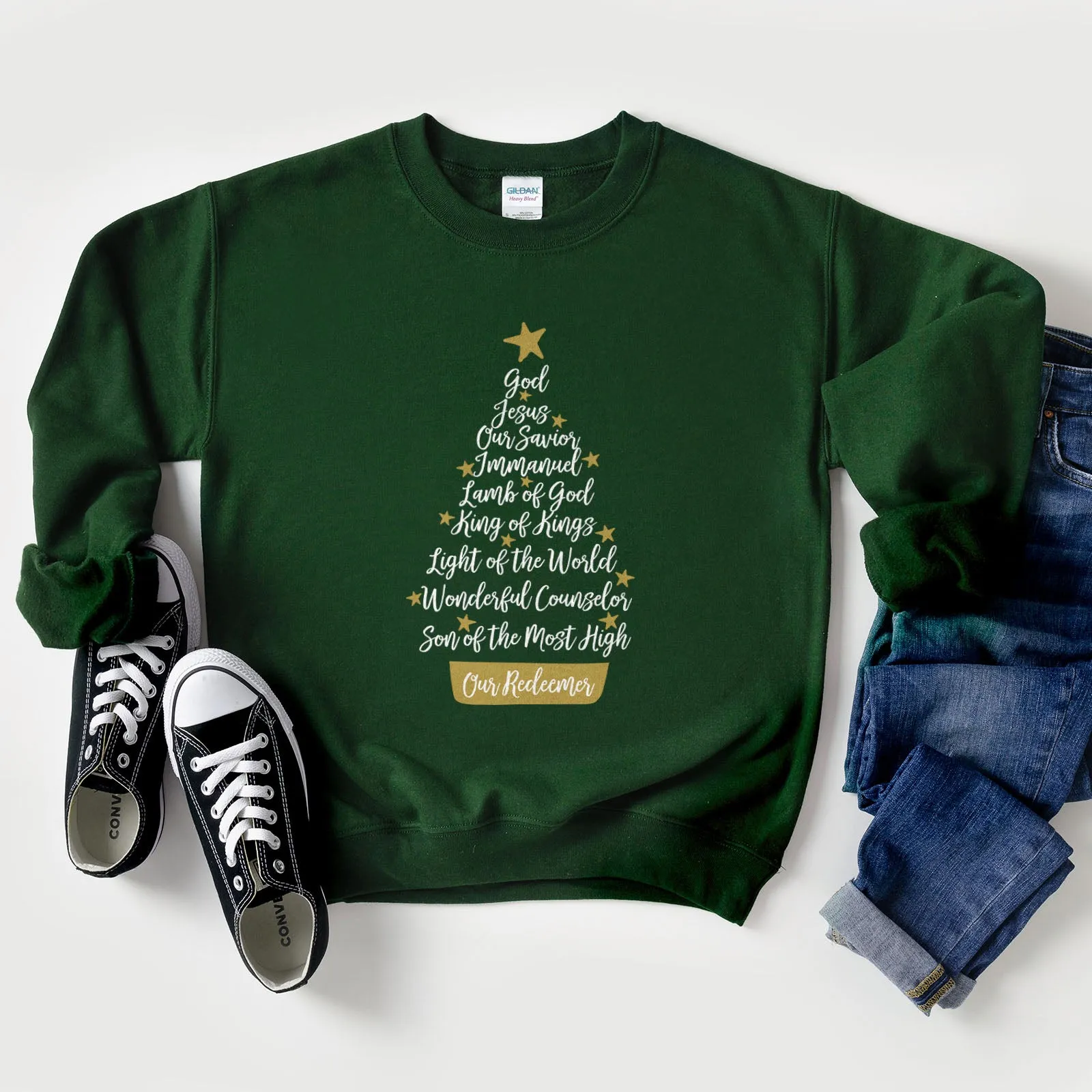 Names of Jesus Christmas Tree Sweatshirt