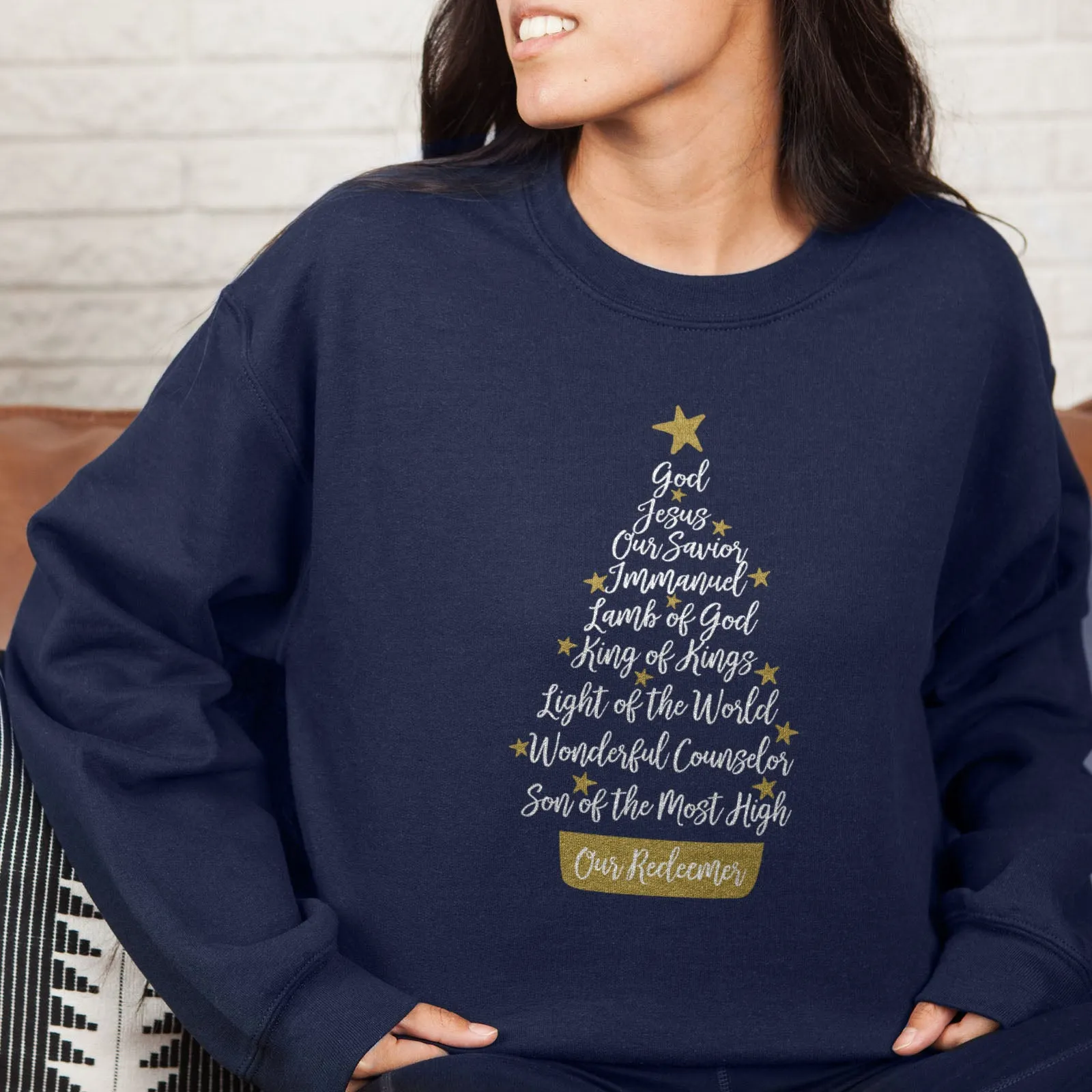 Names of Jesus Christmas Tree Sweatshirt