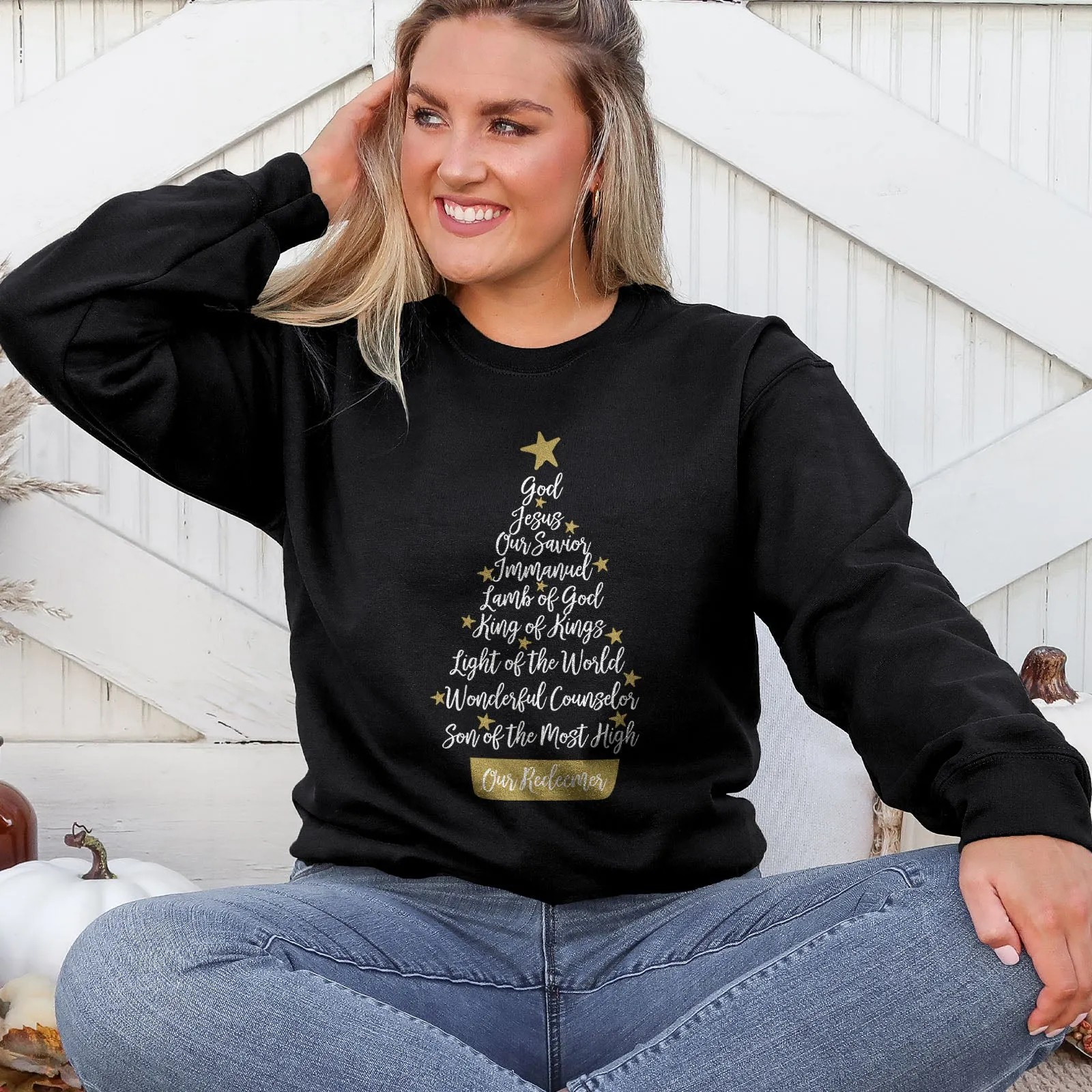 Names of Jesus Christmas Tree Sweatshirt