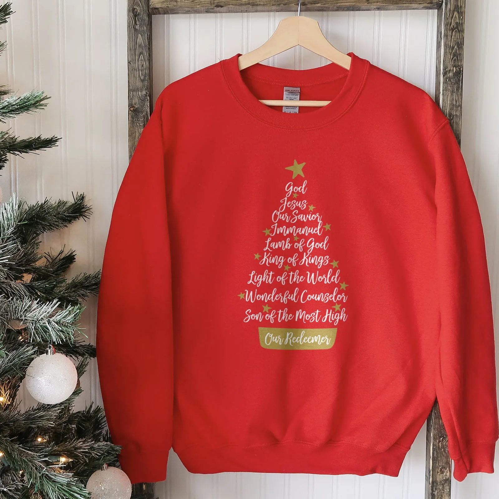 Names of Jesus Christmas Tree Sweatshirt