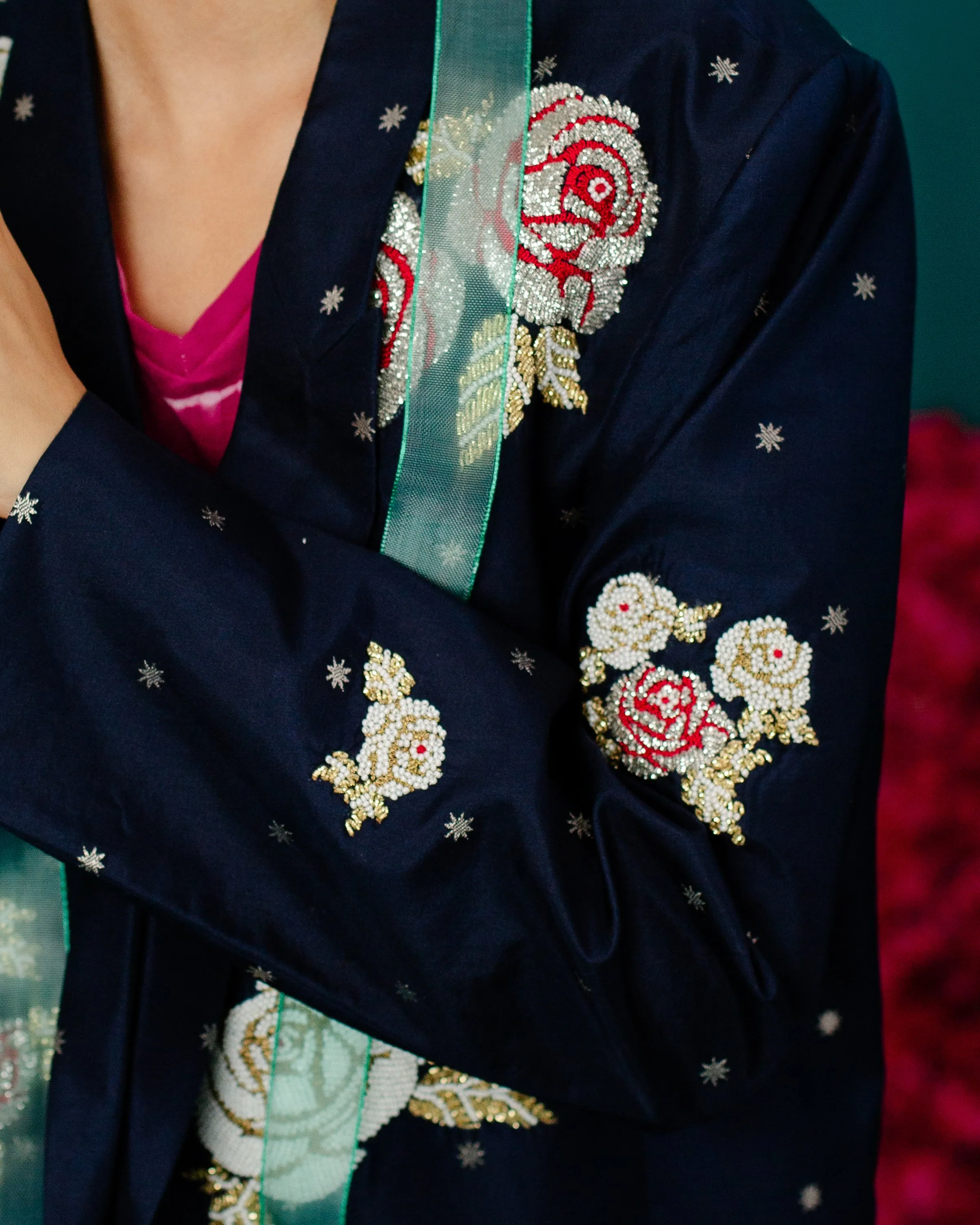 Navy Blue Pearl Rose Jacket