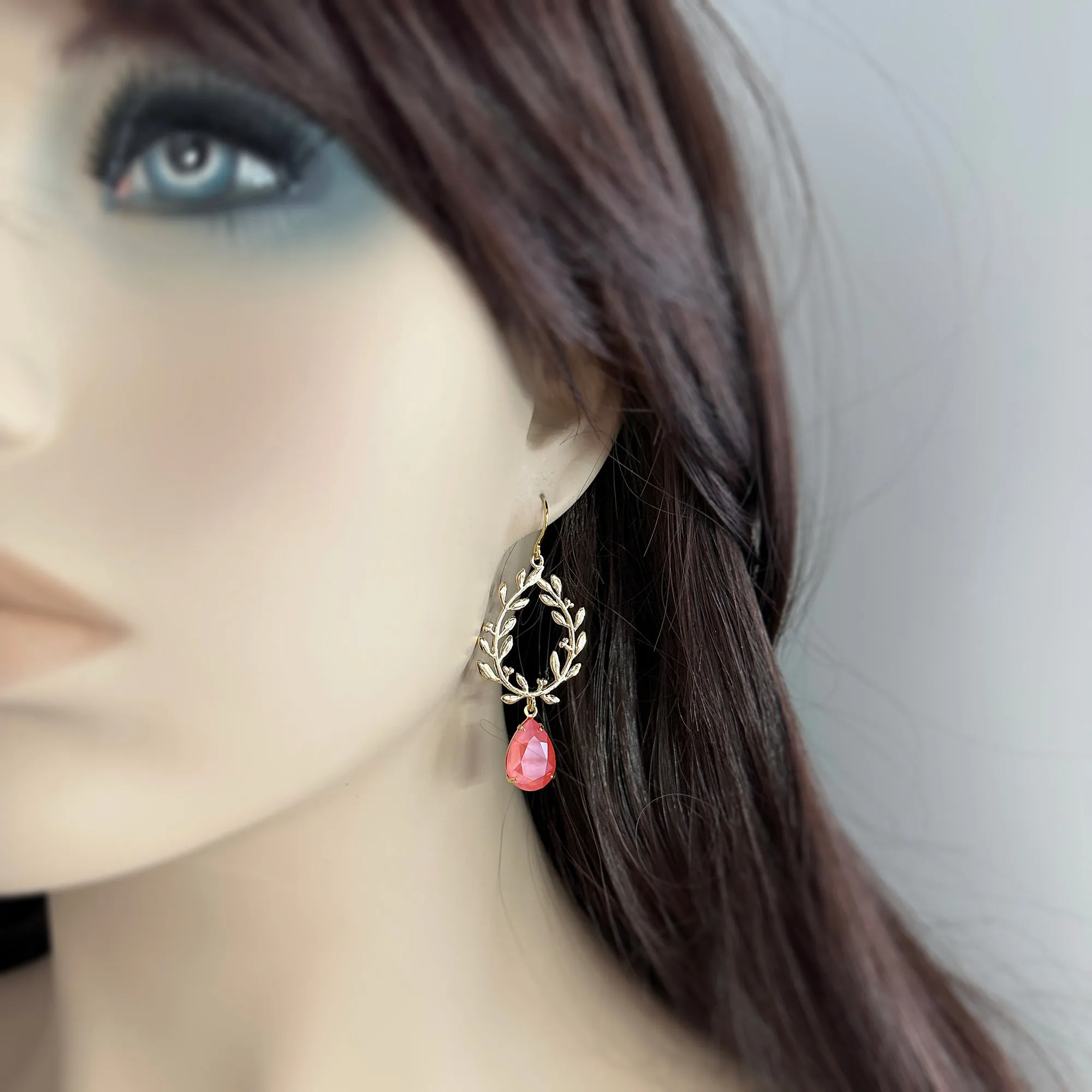 Pear Laurel Wreath Drop Earrings