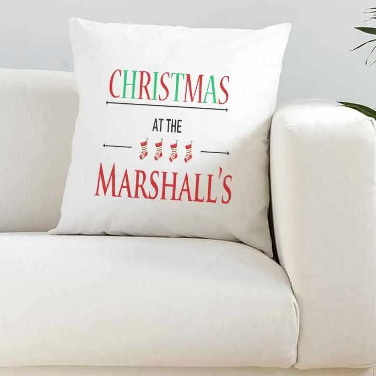 Personalised Christmas At The Super Soft White Cushion