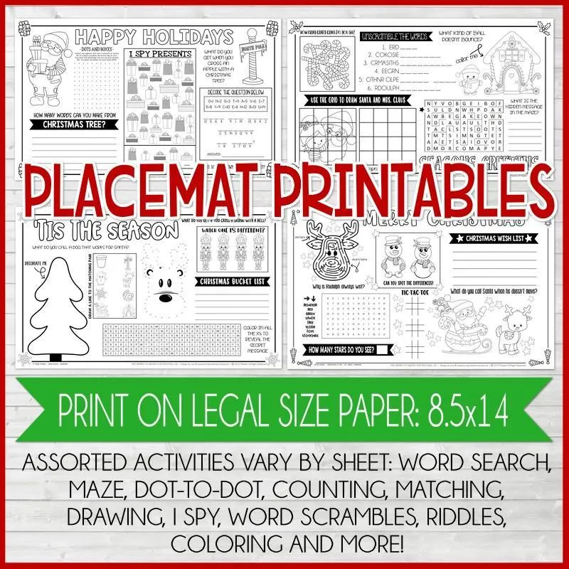 Placemat Activity Sheets {CHRISTMAS} PRINTABLE