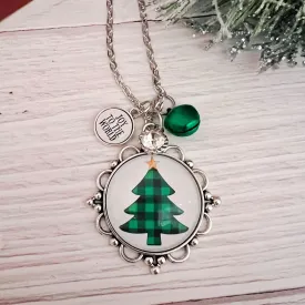 Plaid Tree Necklace Joy to the World Charm