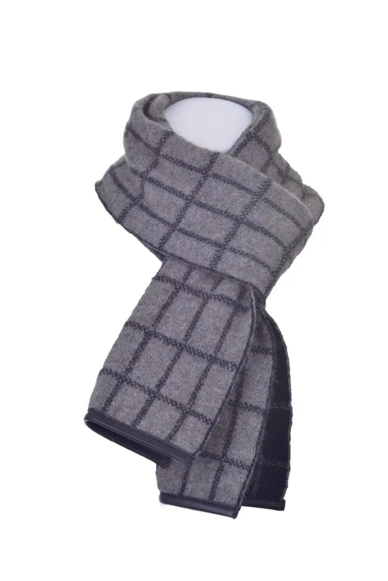 Possum Merino Check Scarf with Lambskin Trim