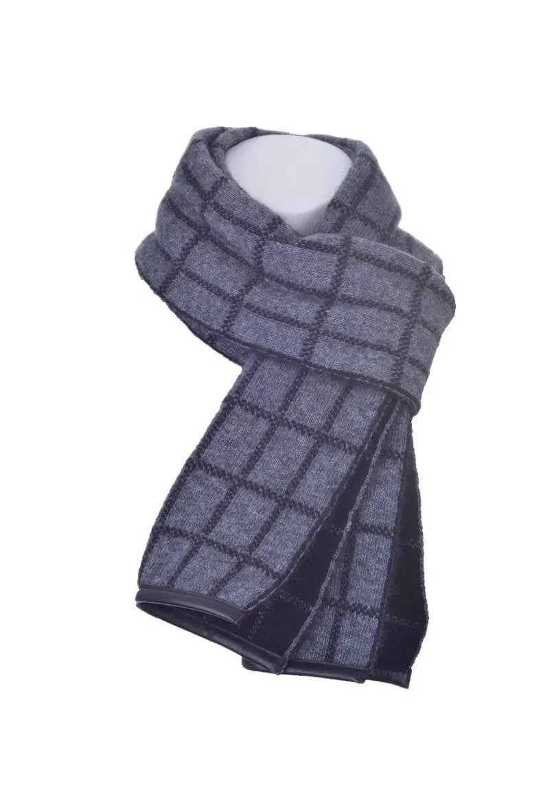 Possum Merino Check Scarf with Lambskin Trim