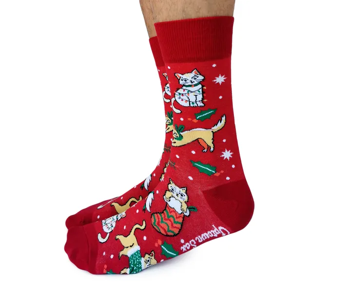 "FELINE FESTIVE" Cotton Crew Socks by Uptown Sox