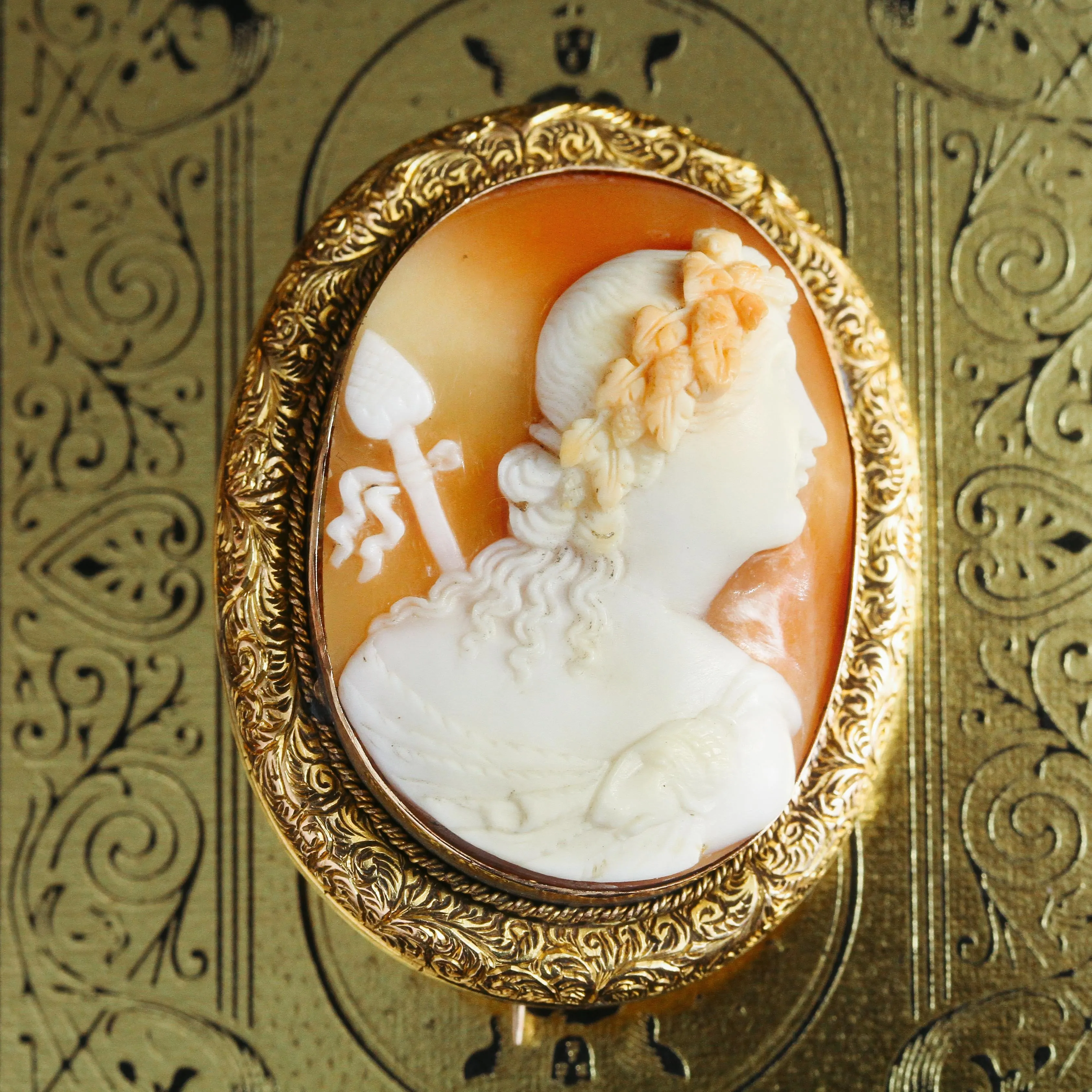 Rare Superior Hand Carved Shell Cameo of Dionysus