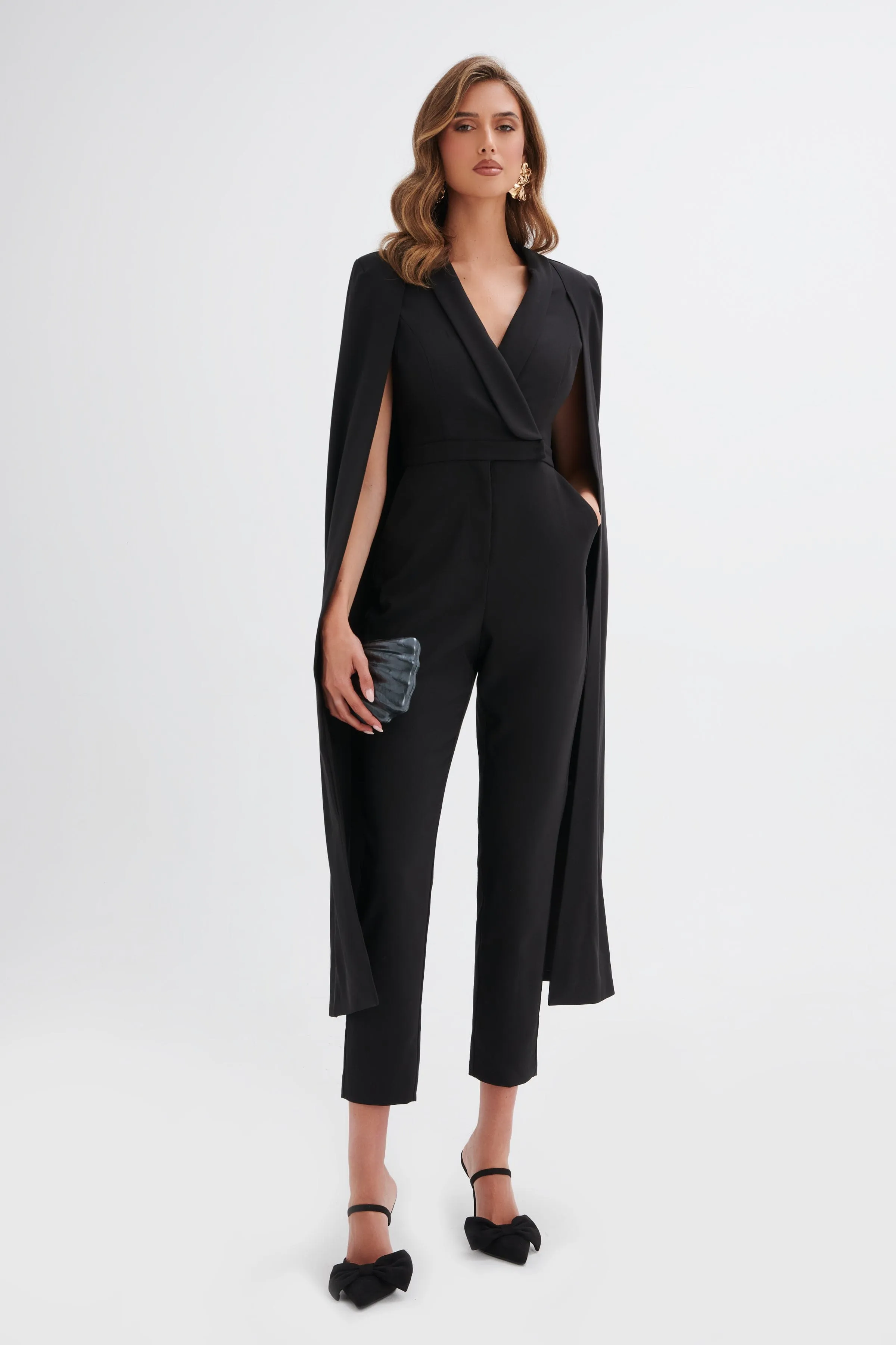 RAYNA Cape Style Tailored Jumpsuit in Black