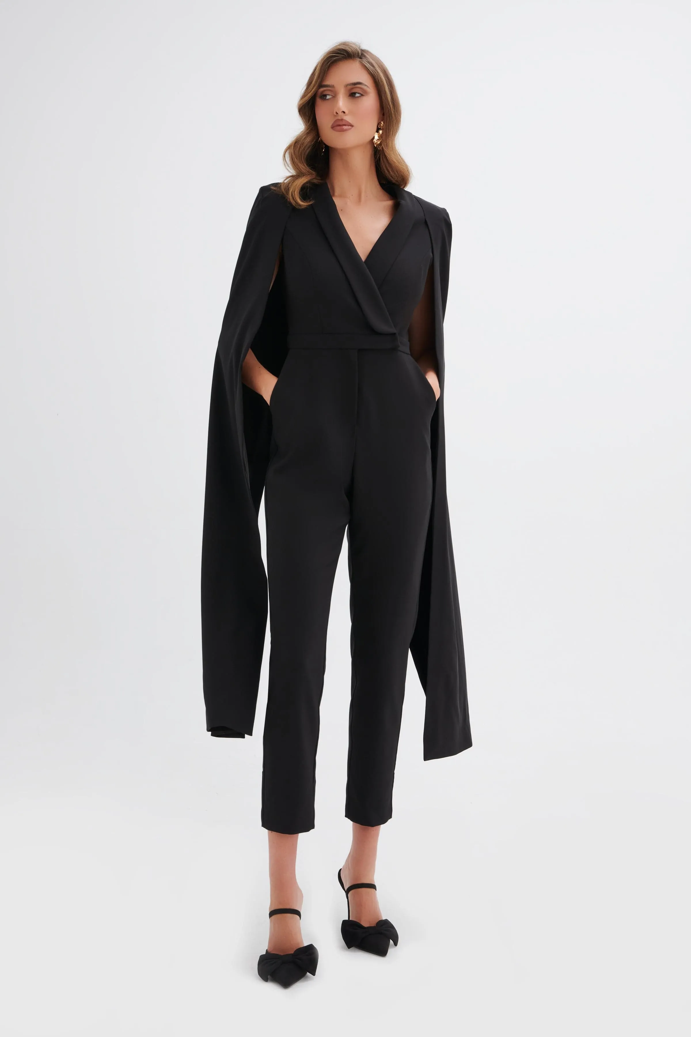 RAYNA Cape Style Tailored Jumpsuit in Black