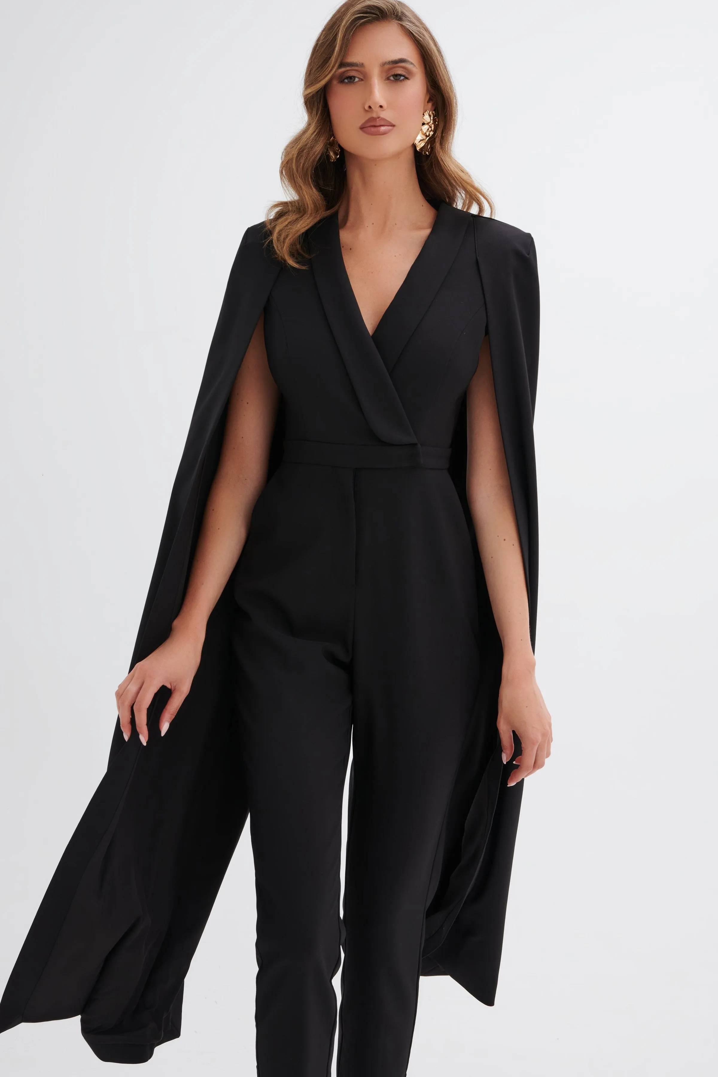 RAYNA Cape Style Tailored Jumpsuit in Black