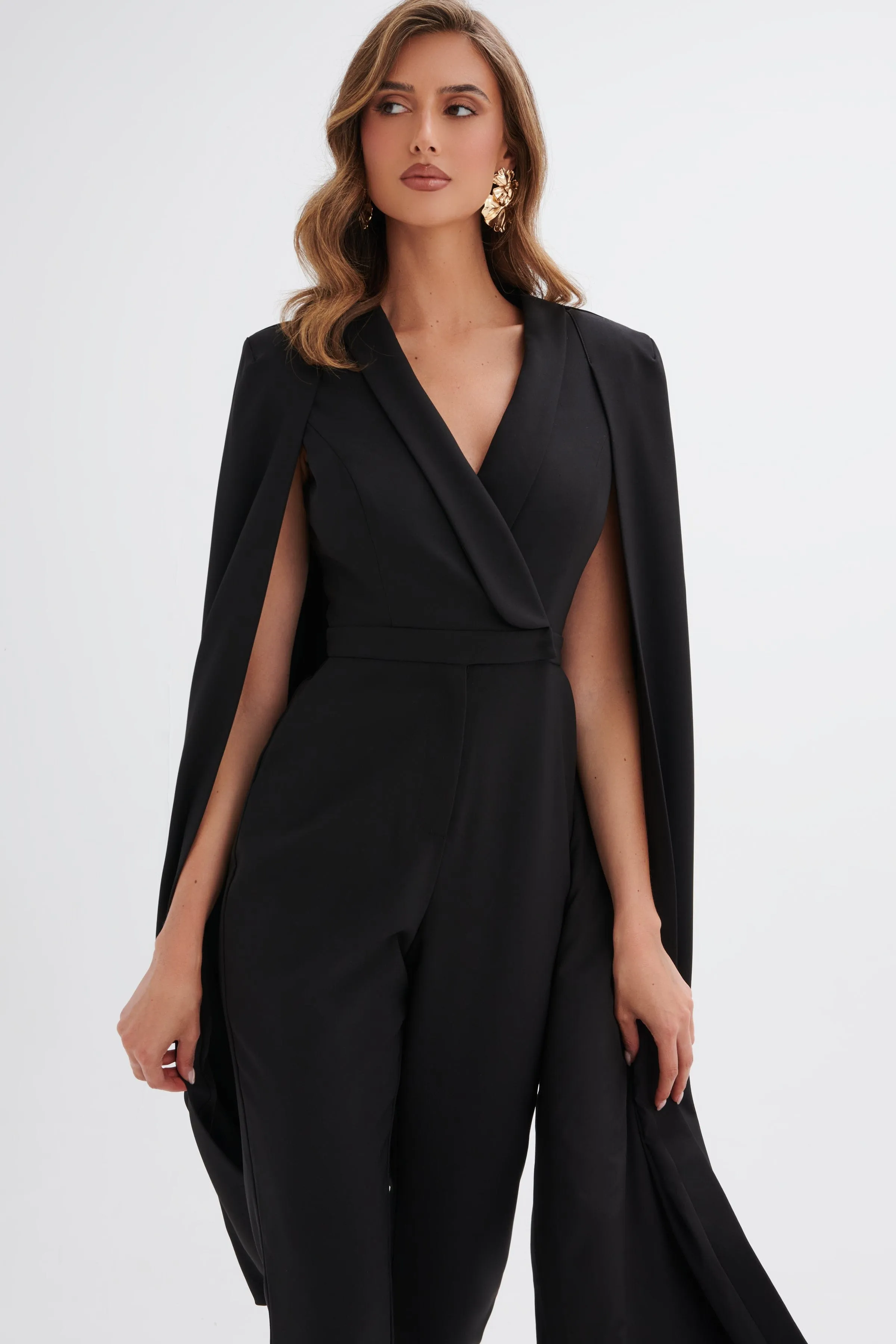 RAYNA Cape Style Tailored Jumpsuit in Black