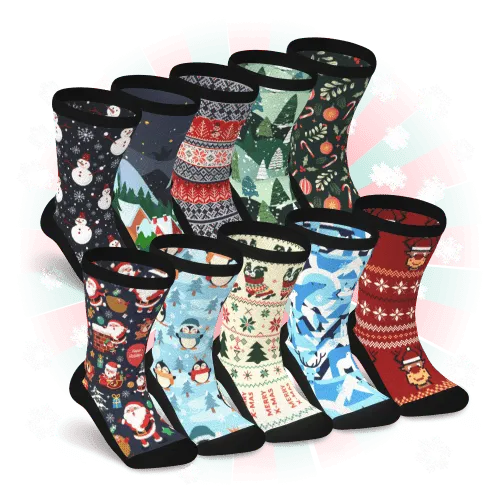 Santa's Stocking Non-Binding Diabetic Socks Bundle 10-Pack