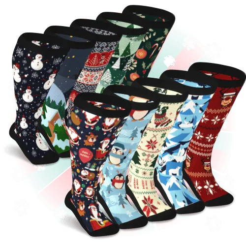 Santa's Stocking Non-Binding Diabetic Socks Bundle 10-Pack