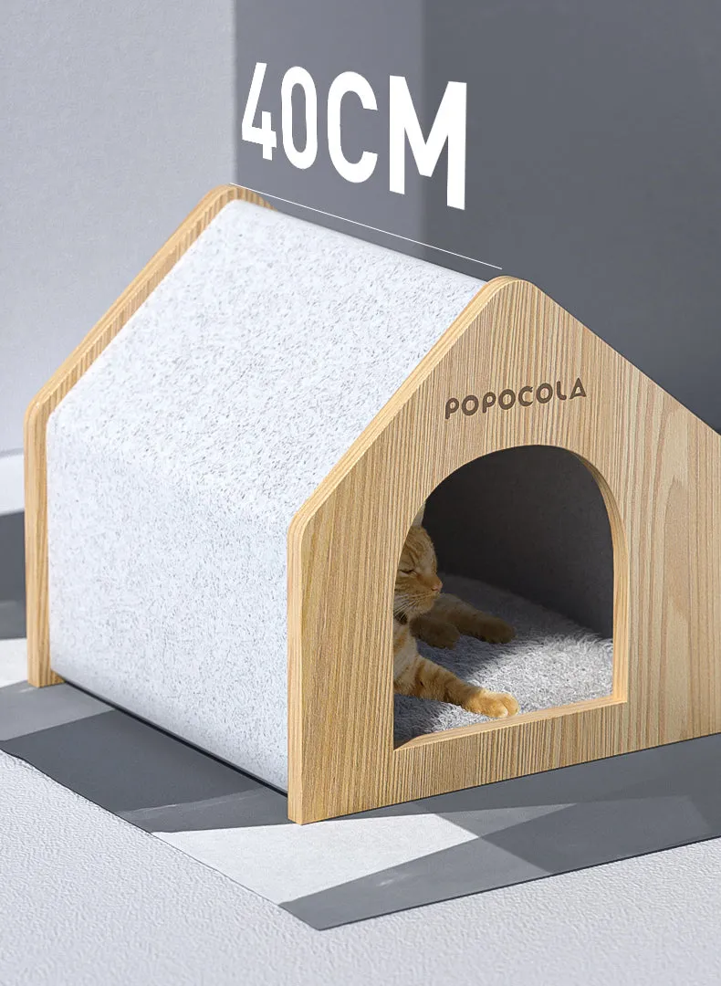 Solid Wood Pet House with Feeding Bowls