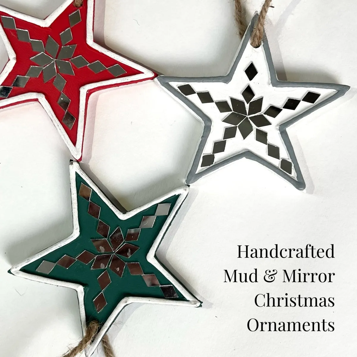 Star Shaped Handcrafted Mud & Mirrors Lippan Christmas Tree Ornaments (Set of 3)