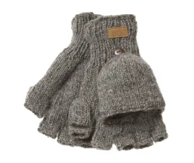 Texting mittens, Gray Wool Hand Warmers, Cable Knit, Fleece lined inside