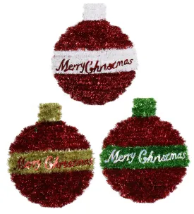 Tinsel Mini Bauble Plaque Asst (23cm)