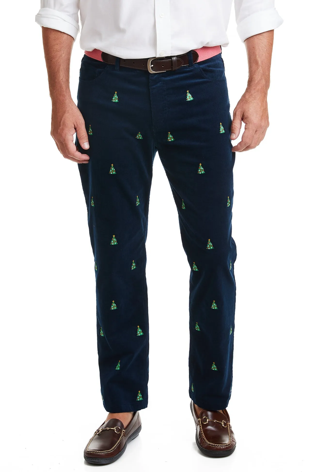 Wayfarer 5-Pocket Pinwale Corduroy Pant Nantucket Navy with Christmas Tree