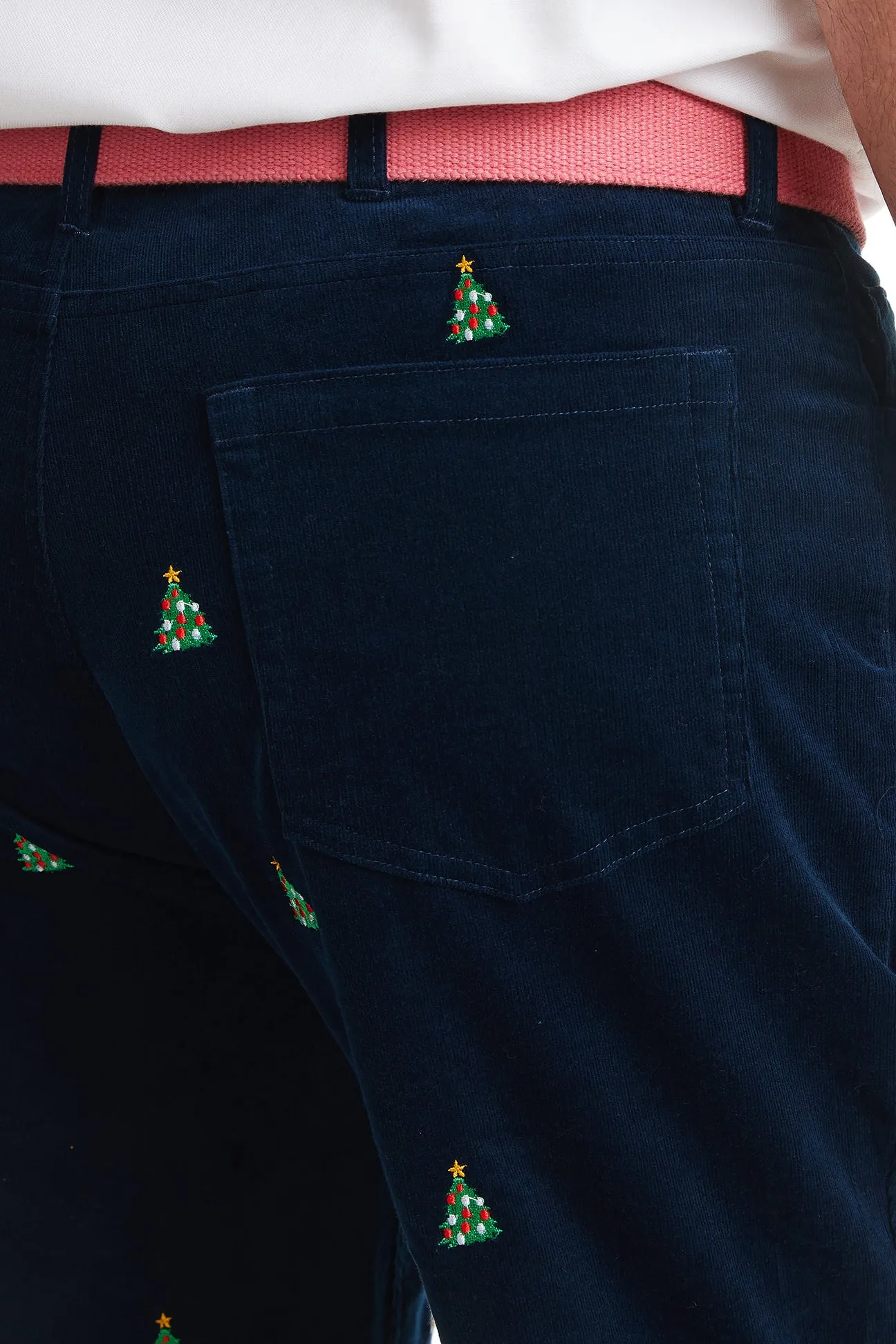 Wayfarer 5-Pocket Pinwale Corduroy Pant Nantucket Navy with Christmas Tree