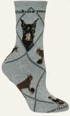 Wheel House Designs Doberman Pinscher on Grey Novelty Sock