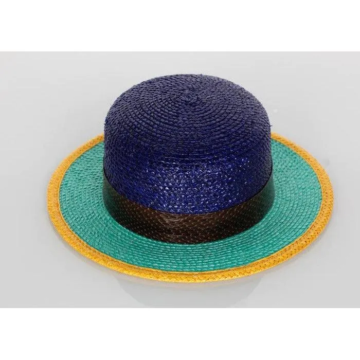 YVES SAINT LAURENT Glossy Color Block Snakeskin Trim Bowler Hat Ysl, 1990s | Size 57